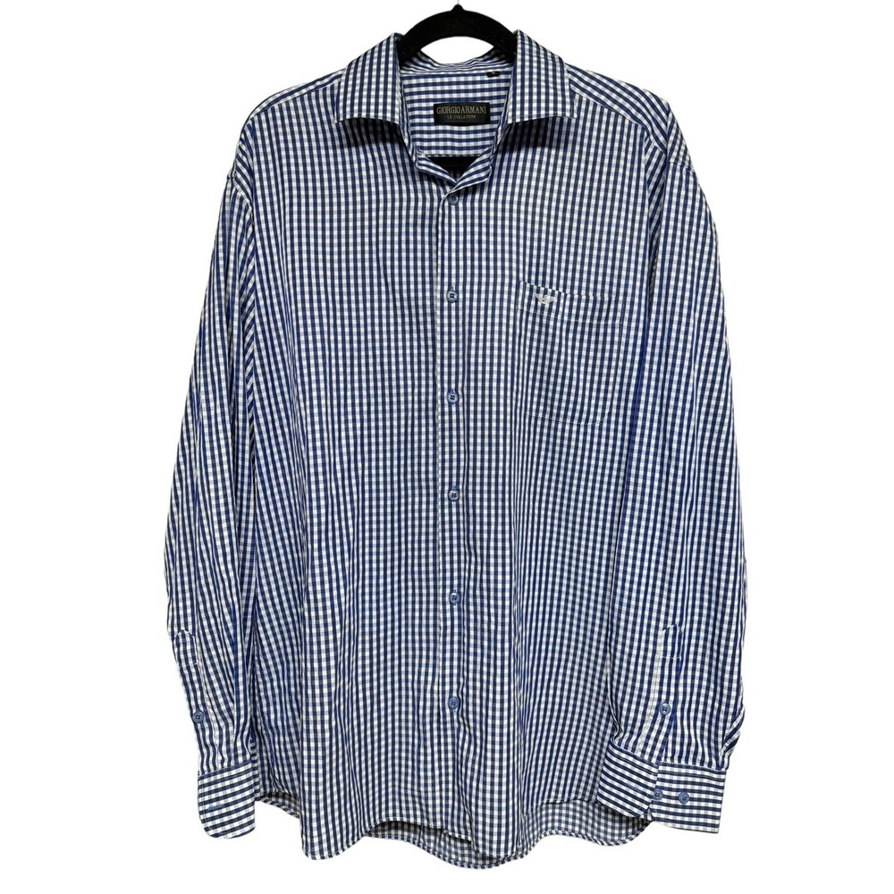 Giorgio Armani Le collezioni Blue Checkered Button‎ Down Shirt Men's Size 18